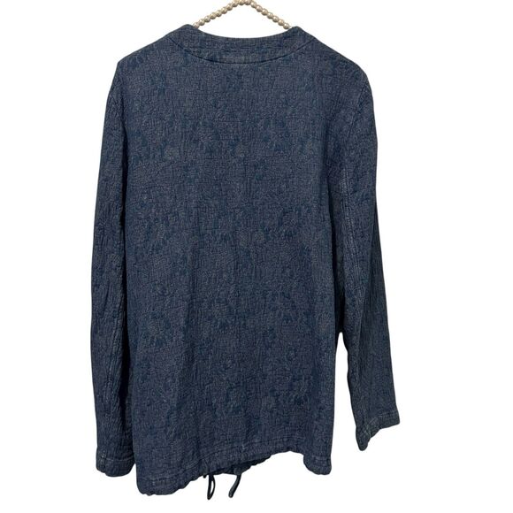 Pure Jill Jacket Womens M Blue Indigo Floral Jacquard Textured Boho Mature Offic - Picture 2 of 10